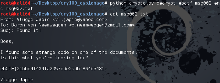ebCTF CRY100 Decoded message